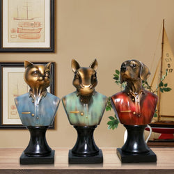 Vintage Funny Animals Uniform Bust Sculpture Ornament/Dog Cat Horse Head Artificial Statue/Commemorate Pets Home