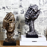 Abstract Sculpture Figurine Ornaments Silence Is Gold Office Home Decoration