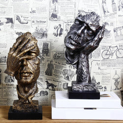 Abstract Sculpture Figurine Ornaments Silence Is Gold Office Home Decoration