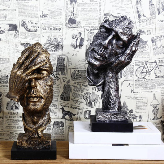 Abstract Sculpture Figurine Ornaments Silence Is Gold Office Home Decoration